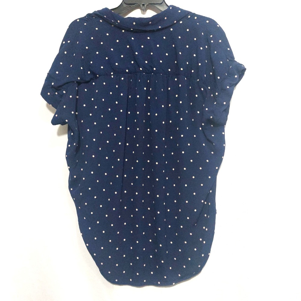 Madewell Womens Small Button Down Shirt High Low Navy Polka Dots Cap Sleeves - Picture 5 of 9